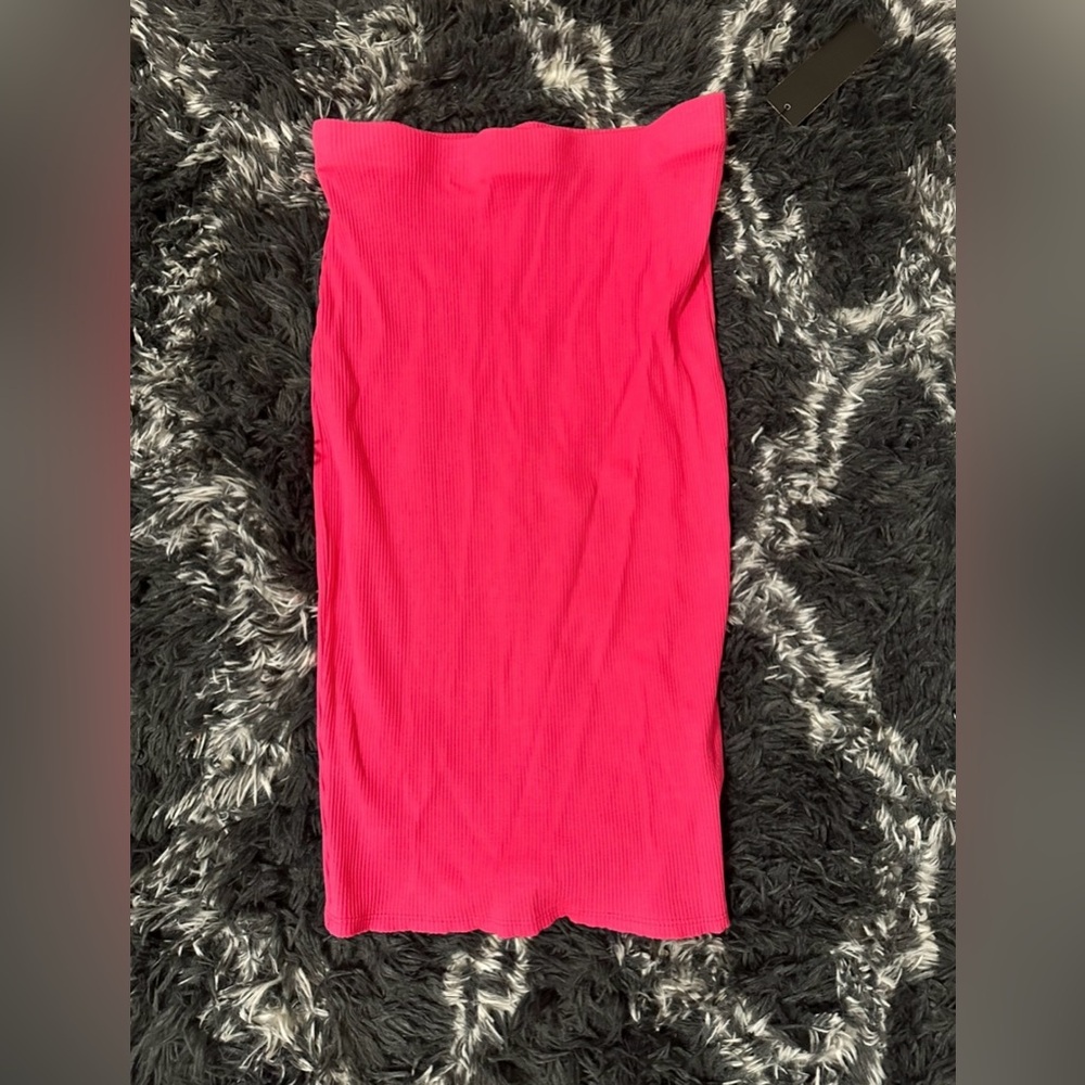 Hot Pink Ribbed Midi Skirt